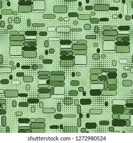 Seamless pattern. Camouflage consisting of uneven blocks. Background consisting of a grid of four-pointed stars.