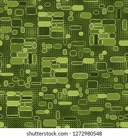 Seamless pattern. Camouflage consisting of uneven blocks. Background consisting of a grid of four-pointed stars.