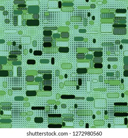 Seamless pattern. Camouflage consisting of uneven blocks. Background consisting of a grid of four-pointed stars.