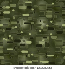 Seamless pattern. Camouflage consisting of uneven blocks. Background consisting of a grid of four-pointed stars.