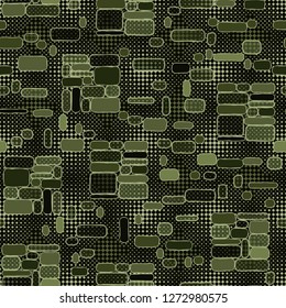 Seamless pattern. Camouflage consisting of uneven blocks. Background consisting of a grid of four-pointed stars.