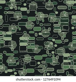 Seamless pattern. Camouflage consisting of uneven blocks. Background consisting of broken heptagonal elements. 