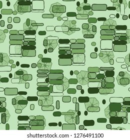 Seamless pattern. Camouflage consisting of uneven blocks. Background consisting of broken heptagonal elements. 