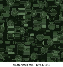 Seamless pattern. Camouflage consisting of uneven blocks. Background consisting of broken heptagonal elements. 