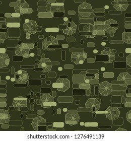 Seamless pattern. Camouflage consisting of uneven blocks. Background consisting of broken heptagonal elements. 