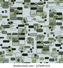 Seamless pattern. Camouflage consisting of uneven blocks. Background consisting of broken heptagonal elements. 