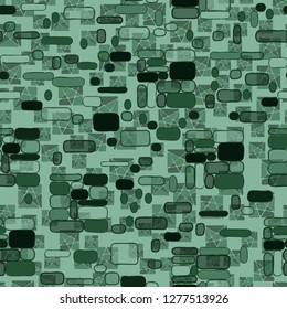 Seamless pattern. Camouflage consisting of uneven blocks.  Background consisting of squares cut by a pentagram.