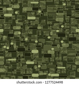 Seamless pattern. Camouflage consisting of uneven blocks.  Background consisting of squares cut by a pentagram.