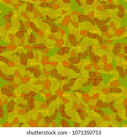 Seamless pattern. Camouflage covered with a grid. Multi-colored texture. Chaos from the spots. Easy to edit.