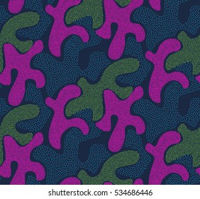 Seamless pattern camouflage of dots in blue, green and pink colors. Isolated colors. Vector illustration