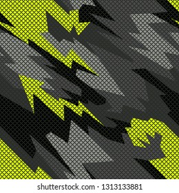 Seamless pattern with camouflage geometric trendy ornament. Racing background for vinyl wrap and decal. Abstract military camo vector texture.