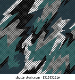 Seamless pattern with camouflage geometric trendy ornament. Racing background for vinyl wrap and decal. Abstract military camo vector texture.