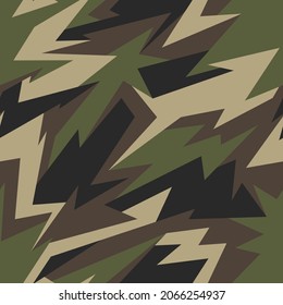 Patrón sin inconvenientes con adorno de moda geométrica camuflado. Fondo militar para envoltura de vinilo y calcomanía. Resumen de textura vectorial de camo interminable.
