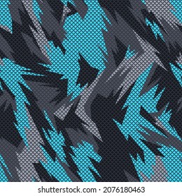 Seamless pattern with camouflage geometric trendy ornament. Racing background for vinyl wrap and decal. Abstract military camo vector texture.