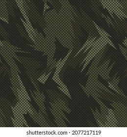 Seamless pattern with camouflage geometric trendy ornament. Racing background for vinyl wrap and decal. Abstract military camo vector texture.