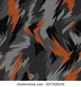 Seamless pattern with camouflage geometric trendy ornament. Racing background for vinyl wrap and decal. Abstract military camo vector texture.