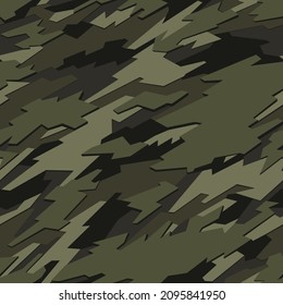 Patrón sin inconvenientes con adorno de moda geométrica camuflado. Fondo de carreras para envolver y calcomanía de vinilo. Resumen de textura vectorial de camo militar.