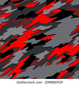 Seamless pattern with camouflage geometric trendy ornament. Racing background for vinyl wrap and decal. Abstract military camo vector texture.