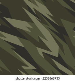 Patrón sin inconvenientes con adorno de moda geométrica camuflado. Fondo militar para tela e impresión de moda. Resumen de textura vectorial de camo militar.