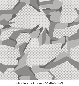 Seamless pattern with camouflage geometric urban texture. Abstract modern camo military background with grid. Vector illustration.
