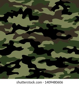 
Seamless pattern camouflage green classic military. Pattern of dark green spots on a light background. Print on fabric texture on paper. Design vector