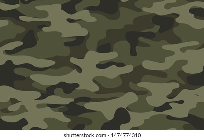 Seamless pattern camouflage green classic.Texture of dark and brown spots on green background. The design of the fabric of clothing.Print on paper.Vector