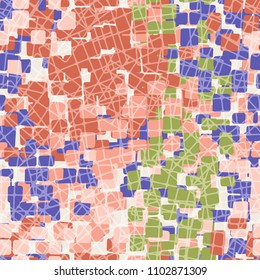 Seamless pattern. Camouflage is intended for fashion adepts. The texture is made of multi-colored spots. The covering consists of pieces of a grid.