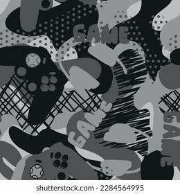 Seamless pattern with camouflage joystick.  Background for textile, fabric, stationery, clothes, accessories and other designs.