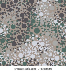 Seamless pattern. Camouflage made up of circles of four colors, the fifth color of the background. For 3D models, computer games, textiles and other design.