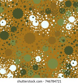 Seamless pattern. Camouflage is made up of stains of round and multi-pointed shape. Imitation of droplets and splashes. Colors of five shades. For 3D models and other design.