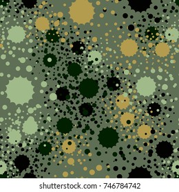 Seamless pattern. Camouflage is made up of stains of round and multi-pointed shape. Imitation of droplets and splashes. Colors of five shades. For 3D models and other design.