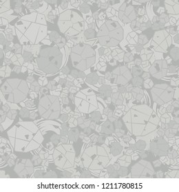 Seamless pattern. Camouflage made of stones. Background of the seven-eyed stars and circles. Editable.