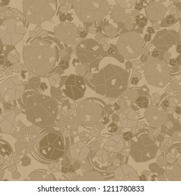 Seamless pattern. Camouflage made of stones. Background of the seven-eyed stars and circles. Editable.