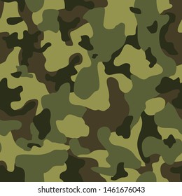 
Seamless pattern camouflage modern. Dark and brown spots on a green background. Military. Hunting. Print on fabric on paper. Vector