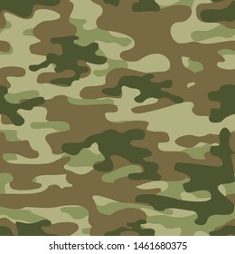 
Seamless pattern camouflage modern. Dark and brown spots on a green pastel background. Military texture. Hunting. Fishing. The print on the fabric on the paper. Vector