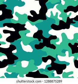 Seamless pattern camouflage modern turquoise spots abstraction texture vector