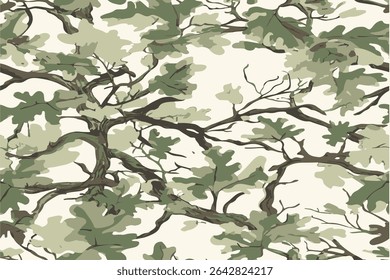 Seamless pattern of camouflage with an oak tree design, Real Tree Camouflage pattern for military and outdoor activities. Vector Illustration
