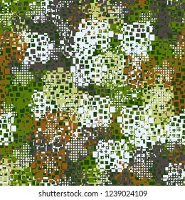 Seamless pattern in camouflage style. The colors of the spring landscape. Checkered blots.