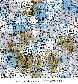 Seamless pattern in camouflage style. The colors of the spring landscape. Checkered blots.