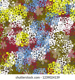 Seamless pattern in camouflage style. The colors of the spring landscape. Checkered blots.
