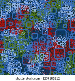 Seamless pattern in camouflage style. The colors of the spring landscape. Rounded squares.