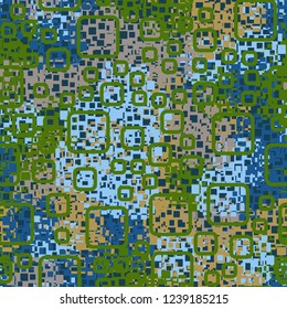 Seamless pattern in camouflage style. The colors of the spring landscape. Rounded squares.