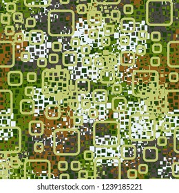 Seamless pattern in camouflage style. The colors of the spring landscape. Rounded squares.
