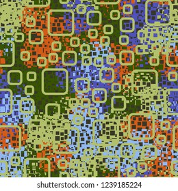 Seamless pattern in camouflage style. The colors of the spring landscape. Rounded squares.