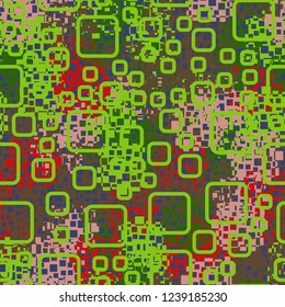 Seamless pattern in camouflage style. The colors of the spring landscape. Rounded squares.