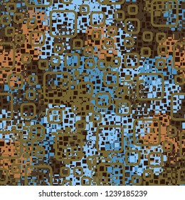 Seamless pattern in camouflage style. The colors of the spring landscape. Rounded squares.