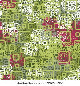 Seamless pattern in camouflage style. The colors of the spring landscape. Rounded squares.