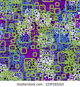 Seamless pattern in camouflage style. The colors of the spring landscape. Rounded squares.