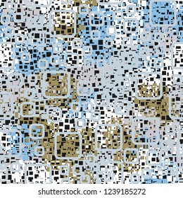 Seamless pattern in camouflage style. The colors of the spring landscape. Rounded squares.