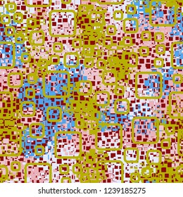 Seamless pattern in camouflage style. The colors of the spring landscape. Rounded squares.